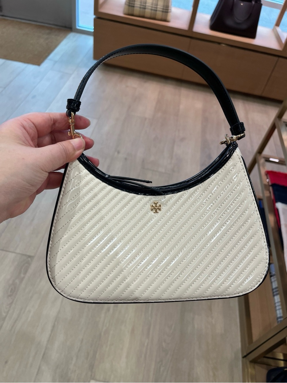 Tory Burch Patent Puffy Quilted Convertible Shoulder Bag 188226 Light Cream